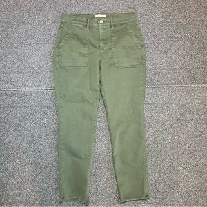 Loft Denim Cropped Jeans Womens Size 4 Green Military Raw Hem Mid Rise